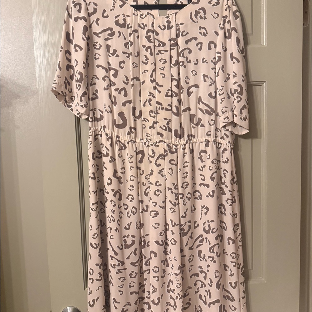 BCBGMaxAzria Blush and Brown Animal Print Midi Dress